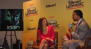 Interviewer Leila Cobo and Don Omar at this year's Latin Billboard conference