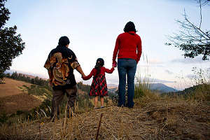 Sam, Elida and Dulce Mejia-Perez outside of Quetzaltenango, Guatemala in Sin Pais